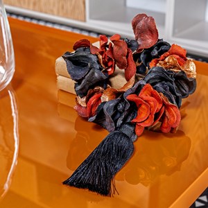 YA045CL5- MINI COLAR BOCA SAPO PRETO/COBRE/LARANJA COM PING PRETO